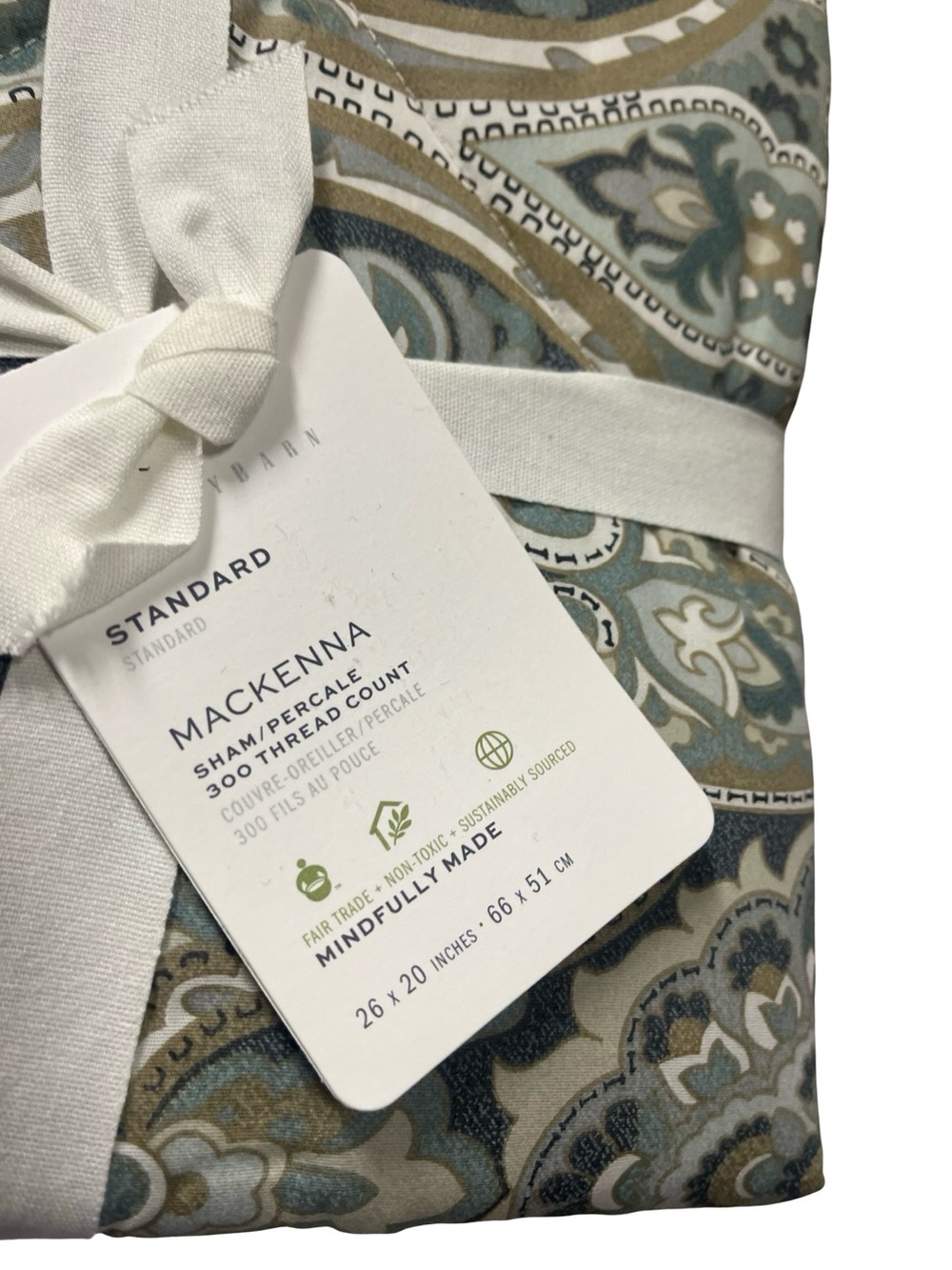 NWT Pottery Barn Mackenna Paisley Organic Sham 26”x20” Cottagecore Classic Beach